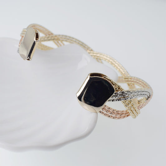 Brazalete Pulsera Entrelazado 3 Hilos Grosor 13mm Tres Oros - Baño 18K