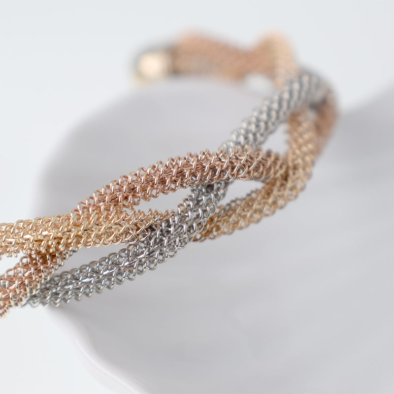 Pulsera Espiga Entrelazada Grosor 11 mm Tres Oros - Baño 18K