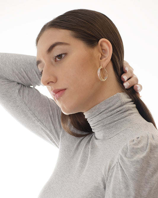 Aretes Hilos Tipo Candonga Diametro 30mm - Baño Oro 18K