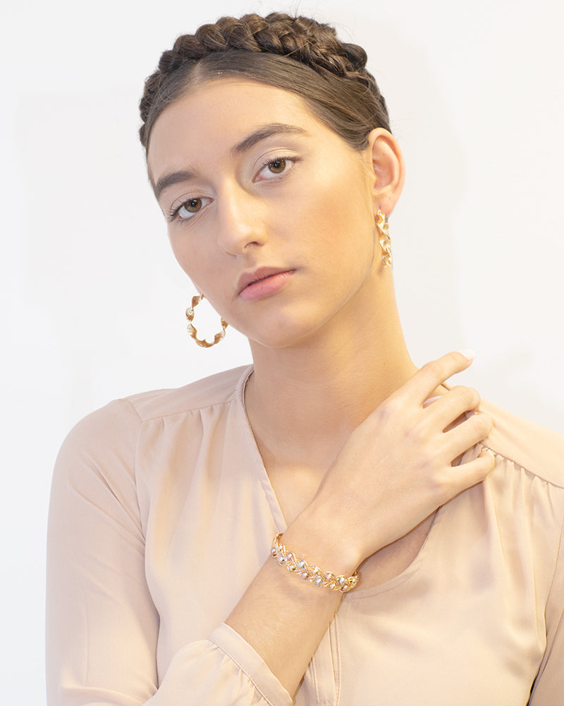 Brazalete Pulsera Tejido Cruzado Esferas Dorado Sirene Rose