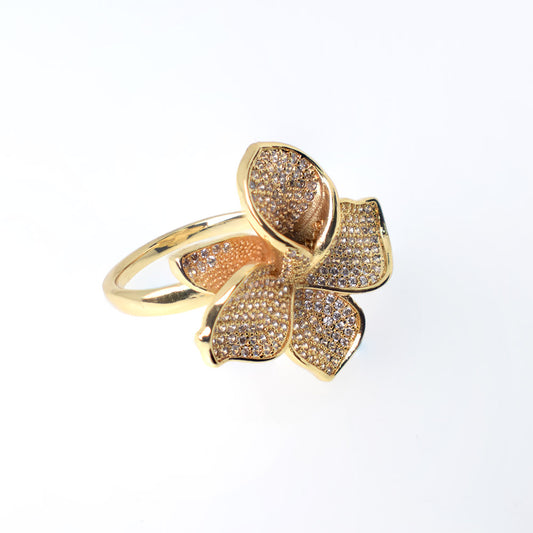 Anillo Flor Orgánica con Zircones - Baño Oro 18K