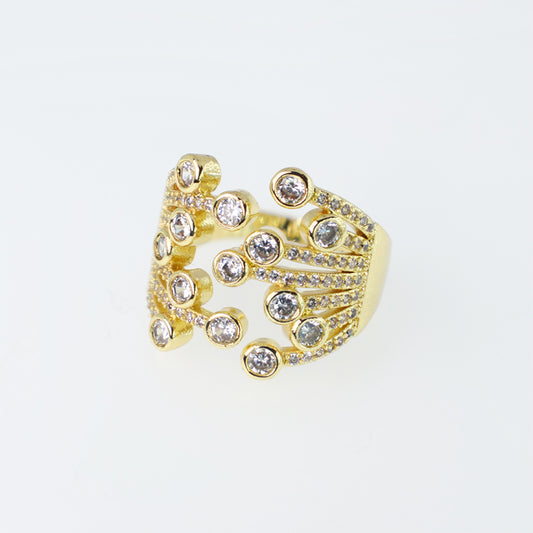 Anillo Fortaleza con Circones - Baño Oro 18K