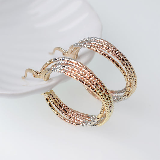 Aretes Hilos Tipo Candonga Diametro 30mm - Baño Oro 18K