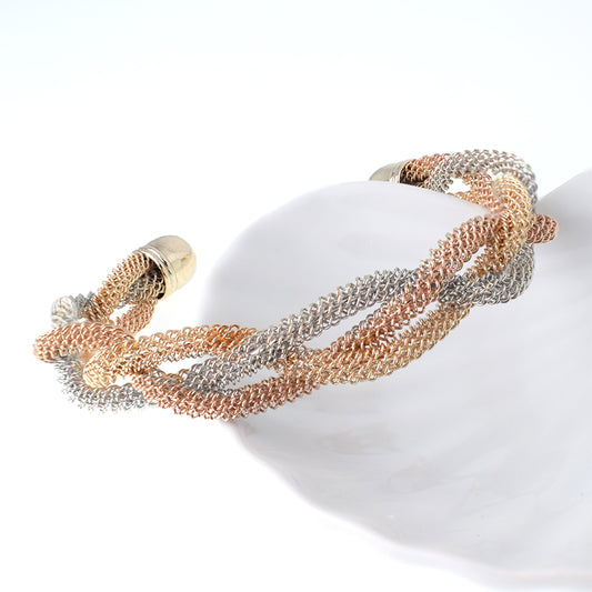 Pulsera Espiga Entrelazada Grosor 11 mm Tres Oros - Baño 18K