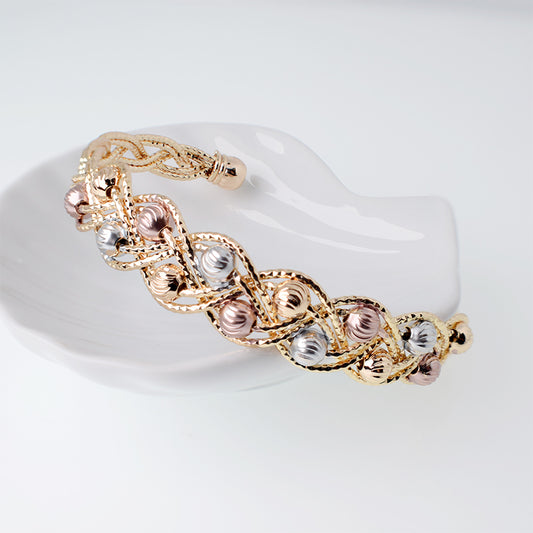 Brazalete Pulsera Tejido Cruzado Esferas Dorado Sirene Rose