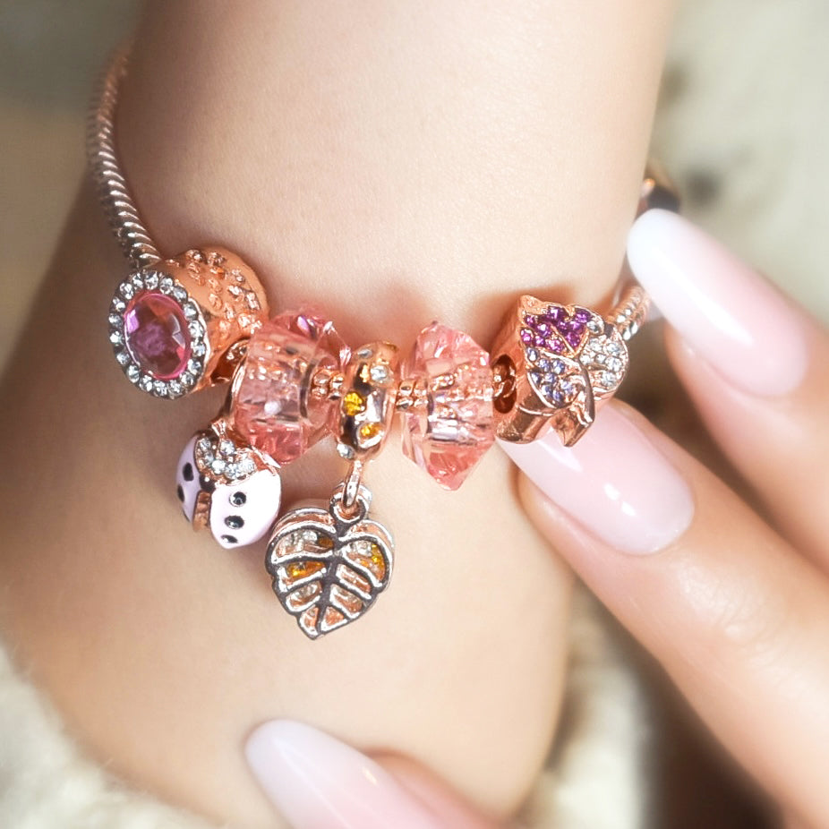 Pulsera Rosa con Charms Naturaleza - Acero