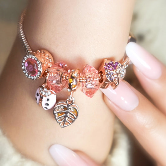 Pulsera Rosa con Charms Naturaleza - Acero
