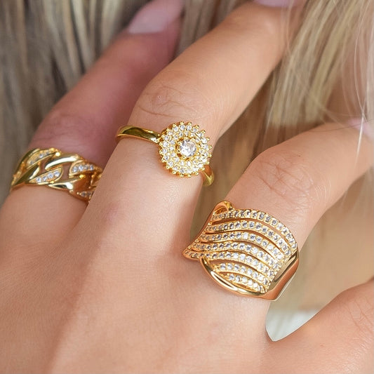 Anillo Tripoli con Circones Translucidos - Baño Oro 18K