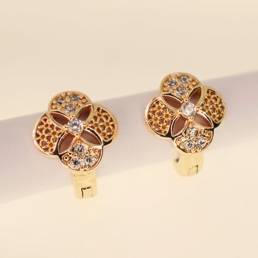 Aretes Mándala Floral con Zircones - Baño Oro de 18K