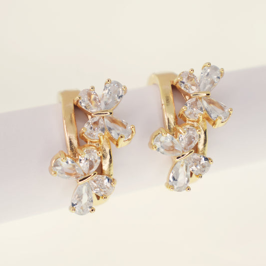 Aretes Cristales de Mariposa Tipo Candonga - Baño Oro 18K