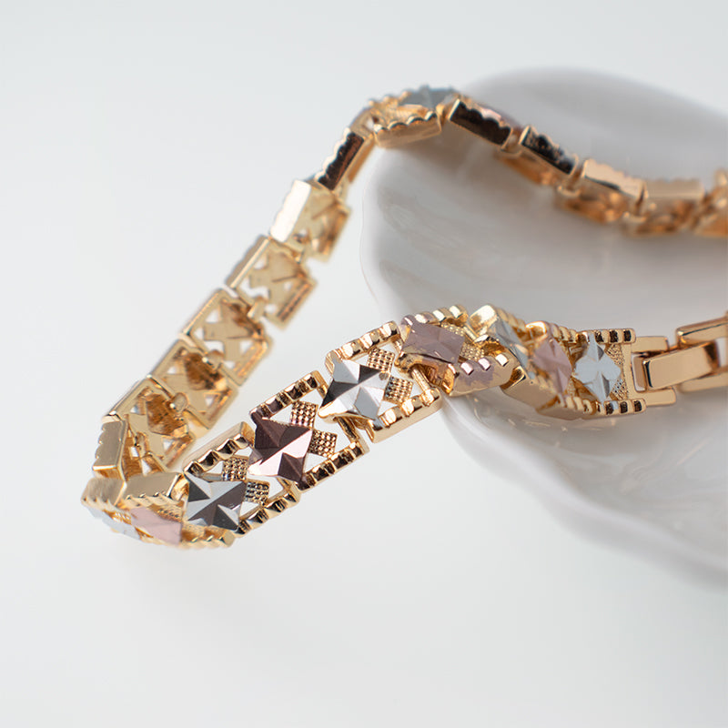 Pulsera Esclava Rombos Tono Tres Oros Sirene Rose