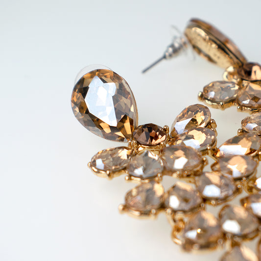 Aretes Largos Lluvia de Cristal Translucidos - Tono Dorado