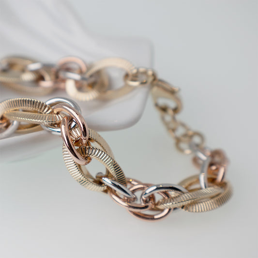 Pulsera Óvalos Radiados Entrelazados Tono Tres Oros Sirene Rose