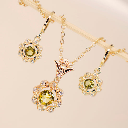 Conjunto Persia con Circones Verde y Translucido - Baño Oro 18K