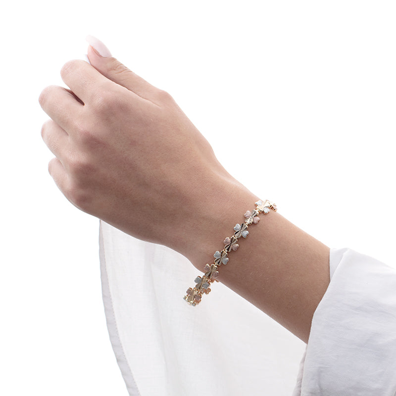 Pulsera Esclava Diseño Trebol De Corazones Dorado Sirene Rose