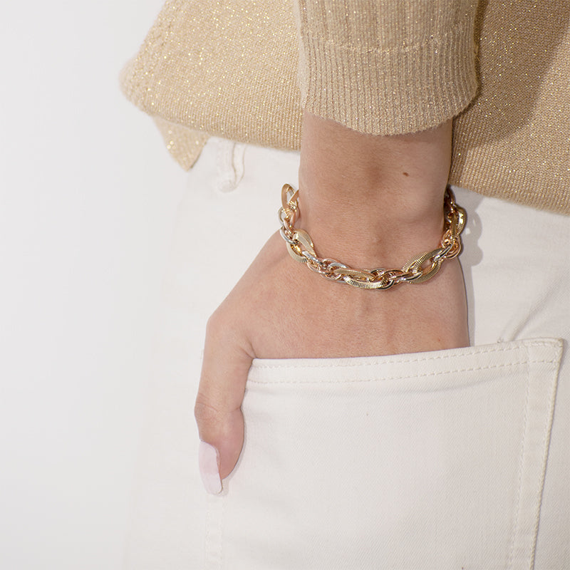 Pulsera Óvalos Radiados Entrelazados Tono Tres Oros Sirene Rose