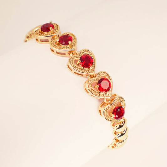 Pulsera Diseño Corazones Rojos - Baño 18K