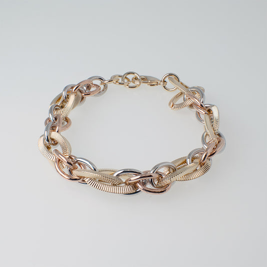 Pulsera Óvalos Radiados Entrelazados Tono Tres Oros Sirene Rose