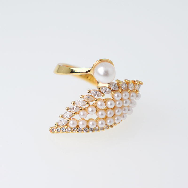 Anillo Orgánico Perlas y Zircones - Baño Oro 18K