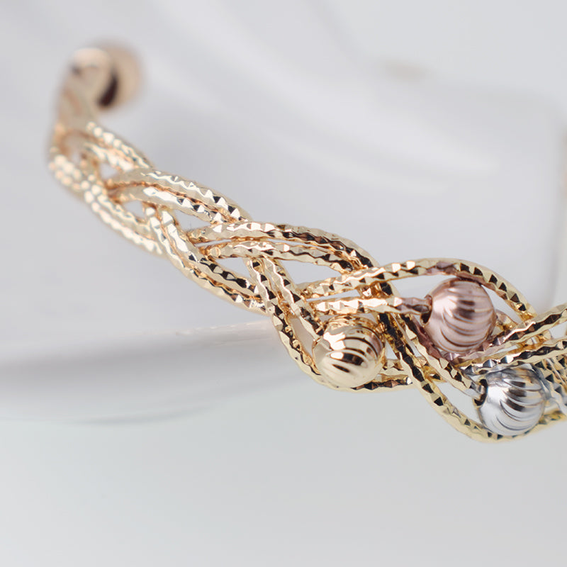Brazalete Pulsera Tejido Cruzado Esferas Dorado Sirene Rose
