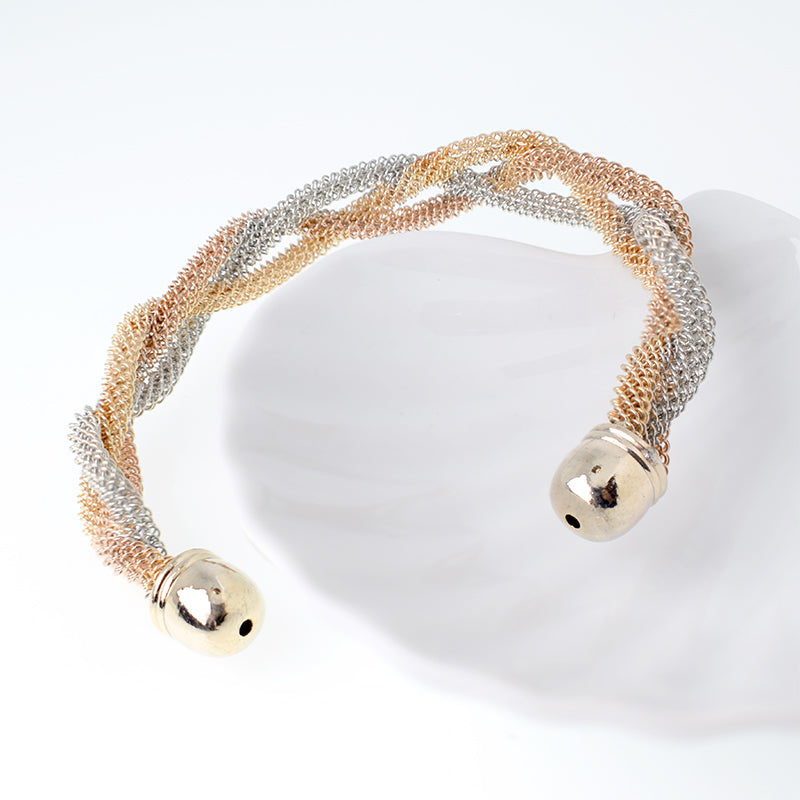 Pulsera Espiga Entrelazada Grosor 11 mm Tres Oros - Baño 18K
