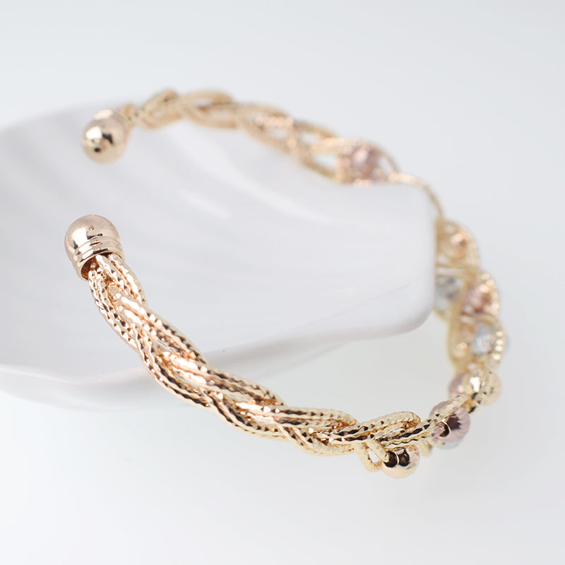 Brazalete Pulsera Tejido Cruzado Esferas Dorado Sirene Rose