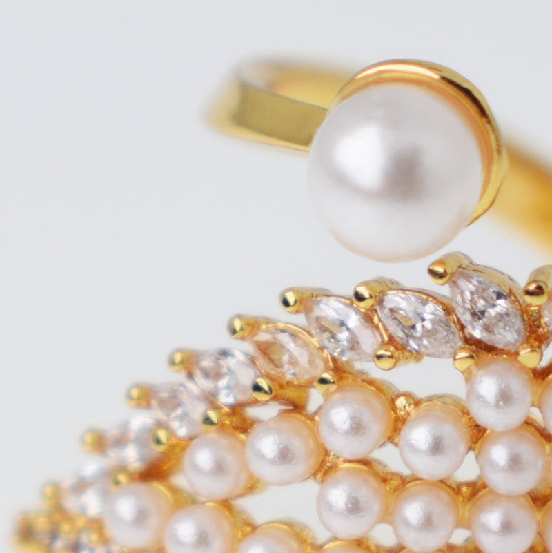 Anillo Orgánico Perlas y Zircones - Baño Oro 18K