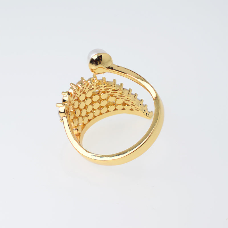 Anillo Orgánico Perlas y Zircones - Baño Oro 18K