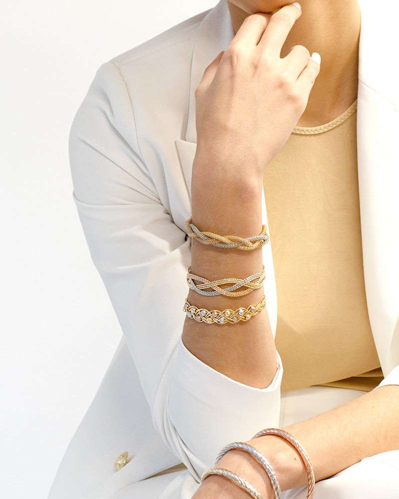 Pulsera Espiga Entrelazada Grosor 11 mm Tres Oros - Baño 18K