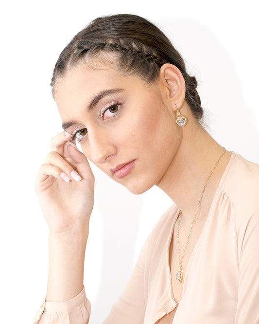 Conjunto Gota de Corazón con Zircones - Baño Oro 18K