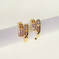 Aretes Cristales Lila Floral Tipo Candonga - Baño Oro 18K