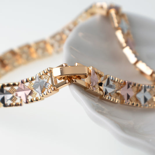 Pulsera Esclava Rombos Tono Tres Oros Sirene Rose