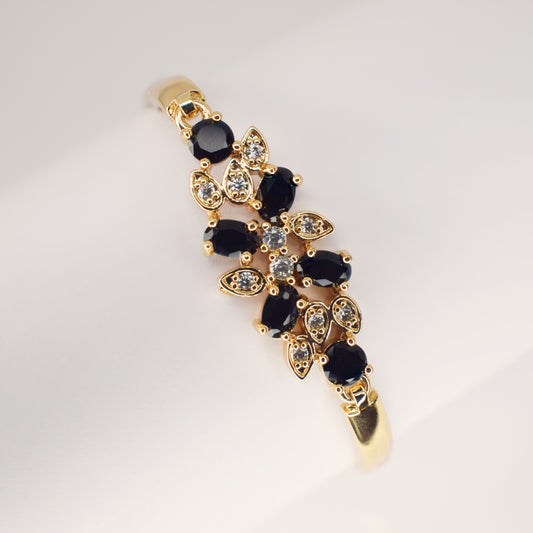 Pulsera Cristales Translucido Y Negro Tono Oro- Baño 18k