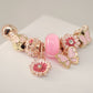 Pulsera Rosa con Charms flor de loto y mariposa  - Acero